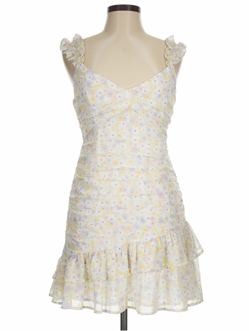 Elodie NWT Pastel Floral Ruched Ruffle Mini Dress Cottagecore